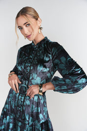Sophie Dress- Teal Floral Velvet