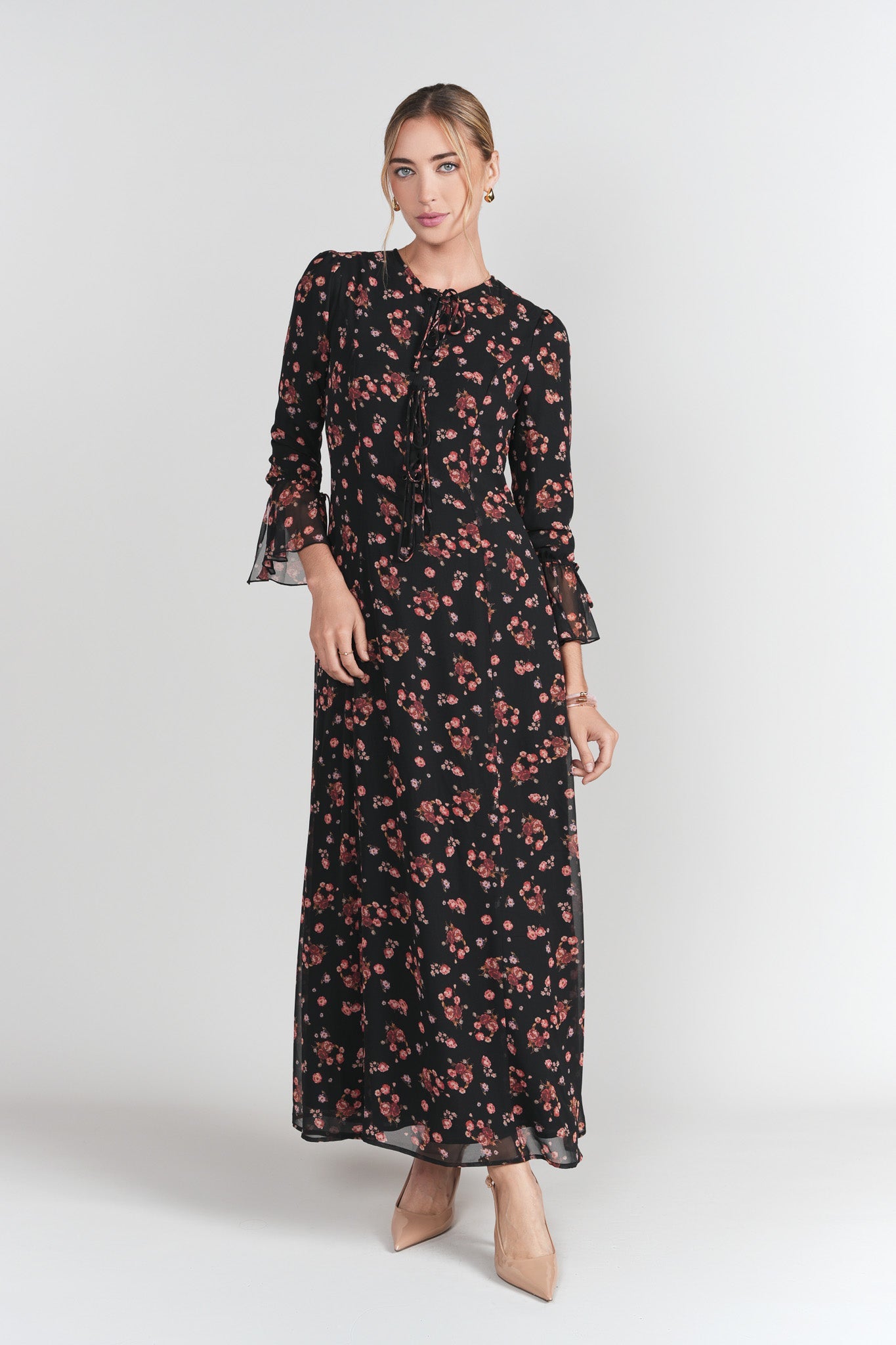 Ella Dress- Black with Red Flowers