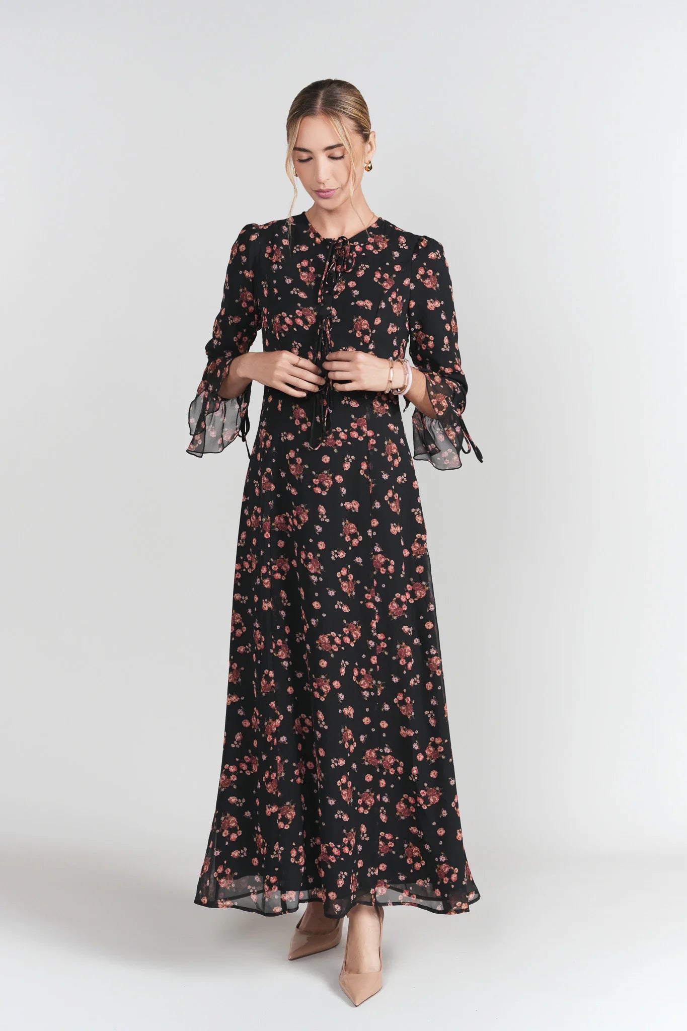 Ella Dress- Black with Red Flowers