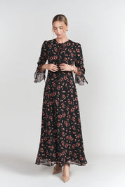 Ella Dress- Black with Red Flowers