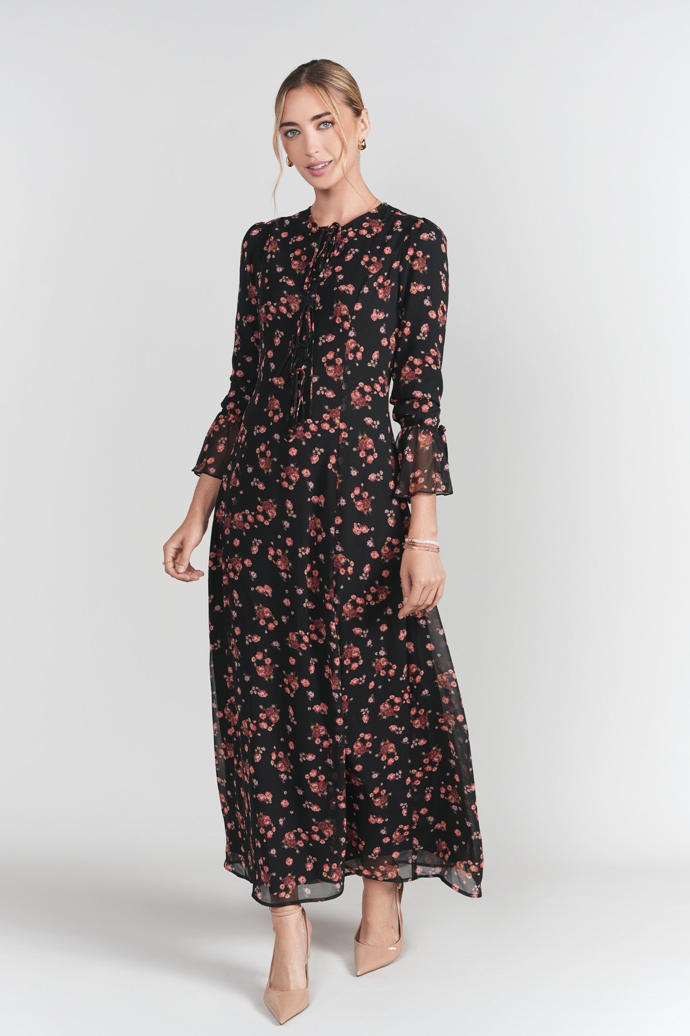 Ella Dress- Black with Red Flowers