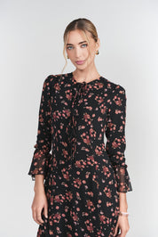 Ella Dress- Black with Red Flowers