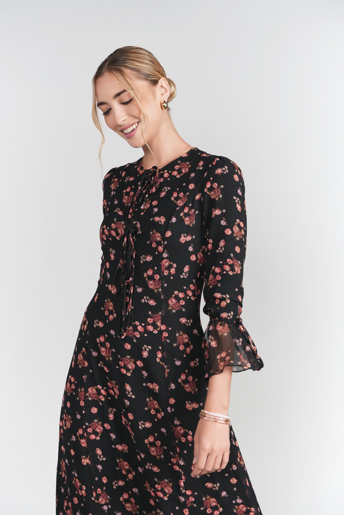 Ella Dress- Black with Red Flowers