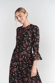 Ella Dress- Black with Red Flowers