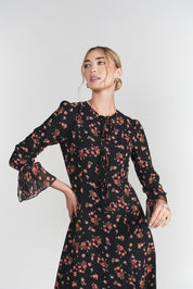 Ella Dress- Black with Red Flowers
