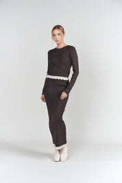Scalloped Knit Set- Chocolate