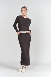 Scalloped Knit Set- Chocolate
