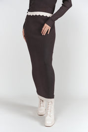 Scalloped Knit Set- Chocolate