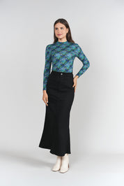 Mermaid Denim Maxi Skirt- Black