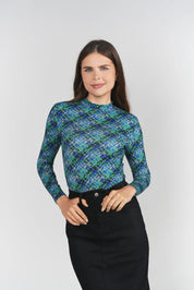 Printed Mock Neck- Abstract Plaid