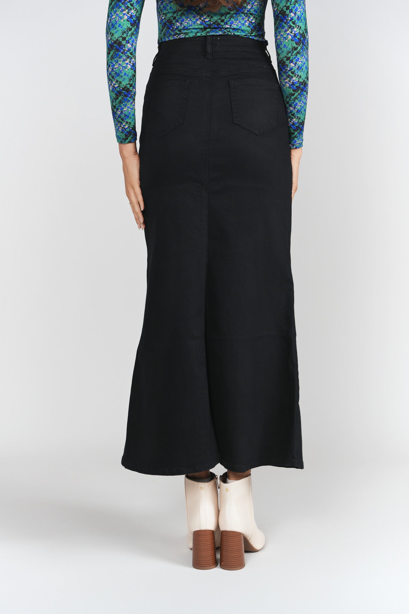 Mermaid Denim Maxi Skirt- Black