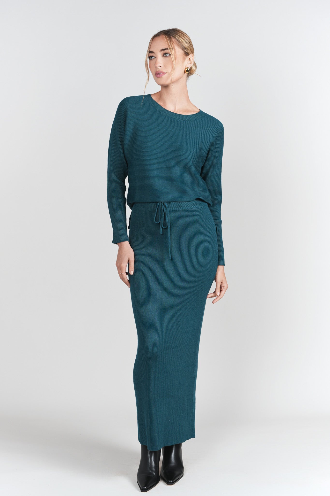 Sweater Rib Semi-Flare Skirt- Teal