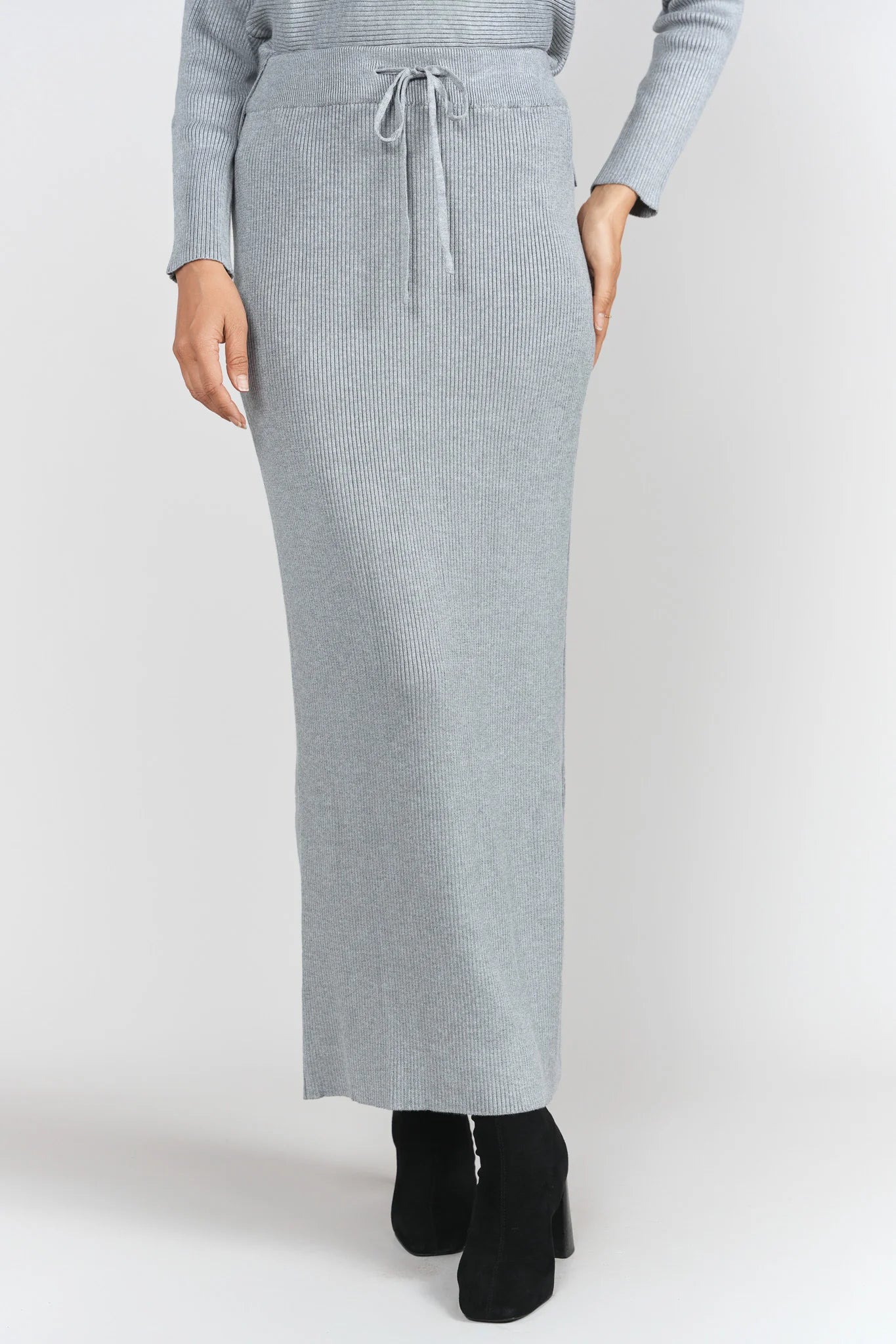Sweater Rib Semi-Flare Skirt- Gray