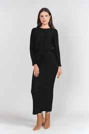 Sweater Rib Semi-Flare Skirt- Black
