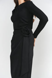 Rosette Midi Skirt- Black