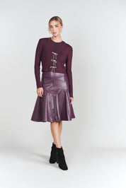 Drop Hem Leather Skirt- Eggplant