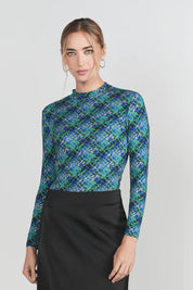 Printed Mock Neck- Abstract Plaid