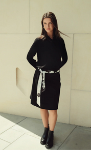 DENIM BLACK PLEAT SKIRT LONG