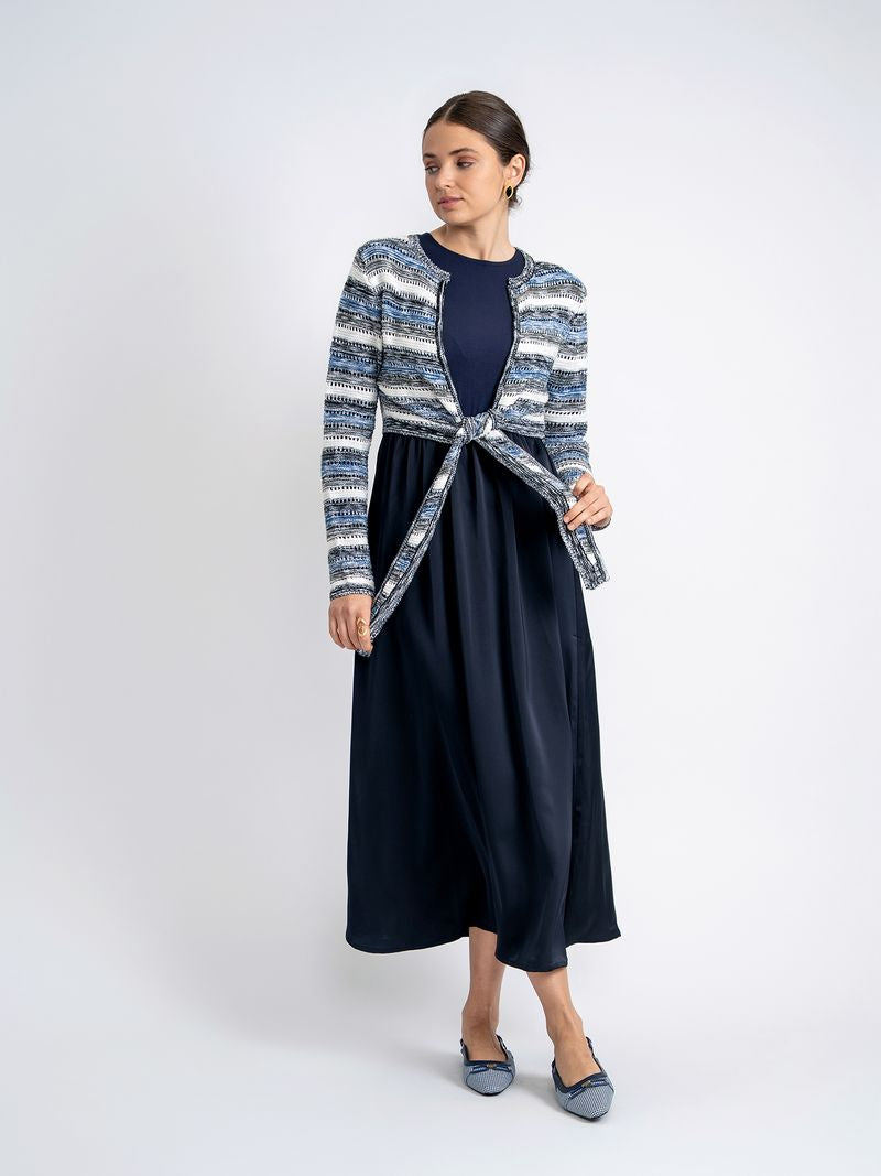 Multi Color Crochet Cropped Tie Cardigan