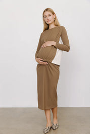 Willow Maternity Top in Mocha/Cream