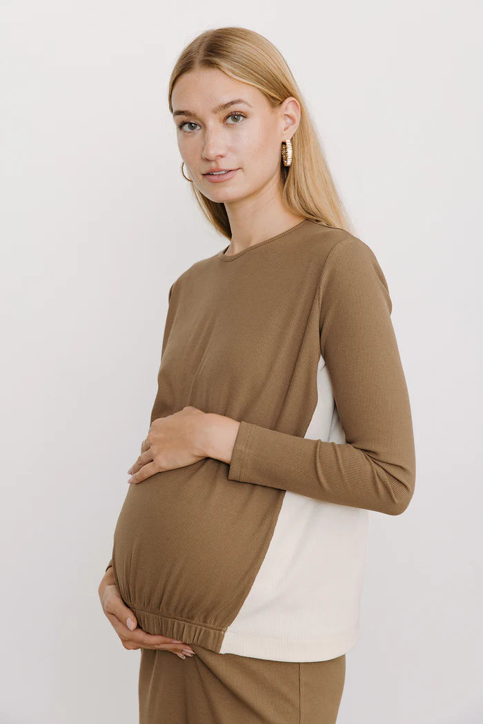 Willow Maternity Top in Mocha/Cream