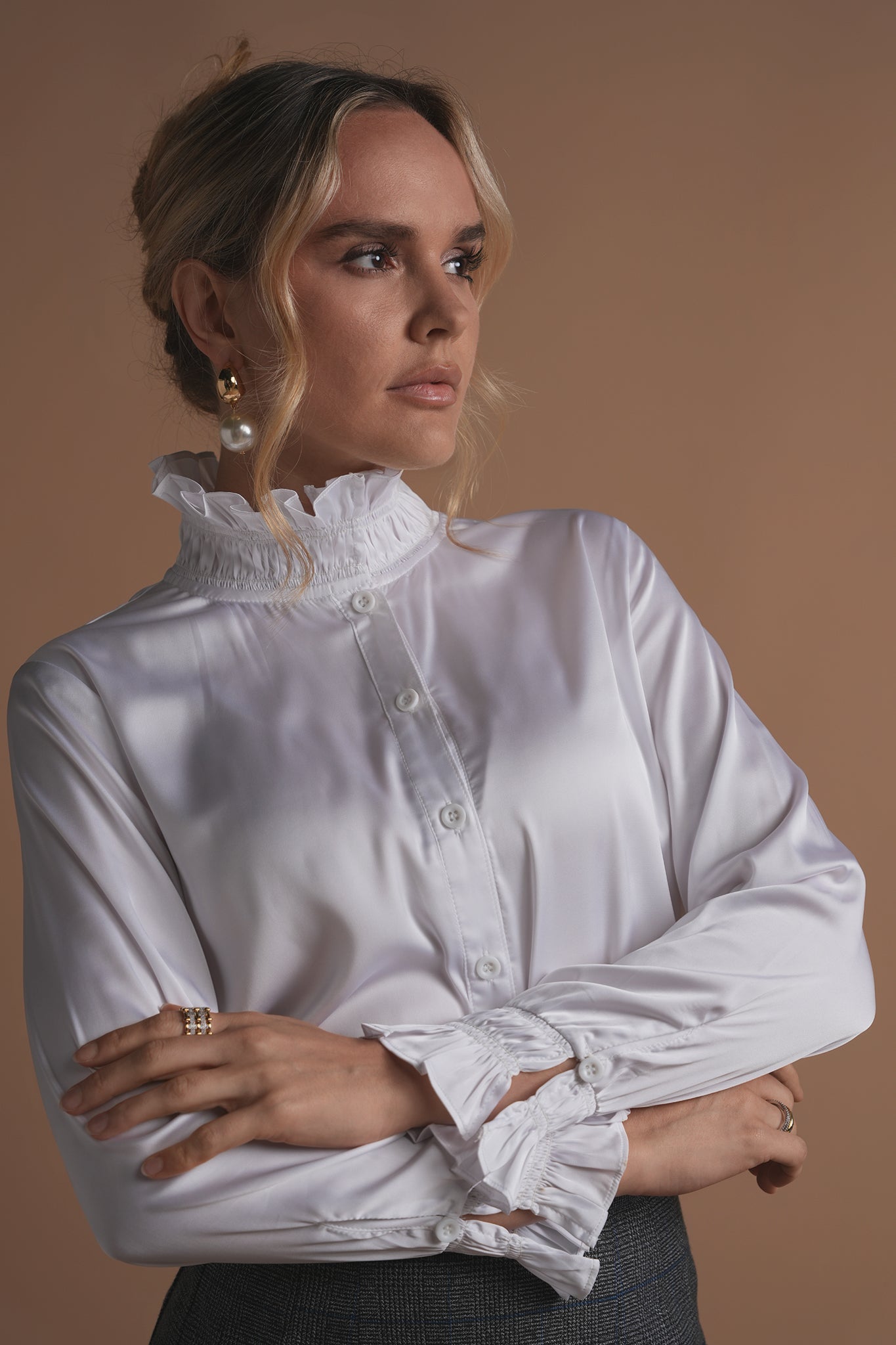 Bliss White Silk Collared Blouse