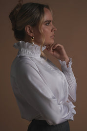 Bliss White Silk Collared Blouse
