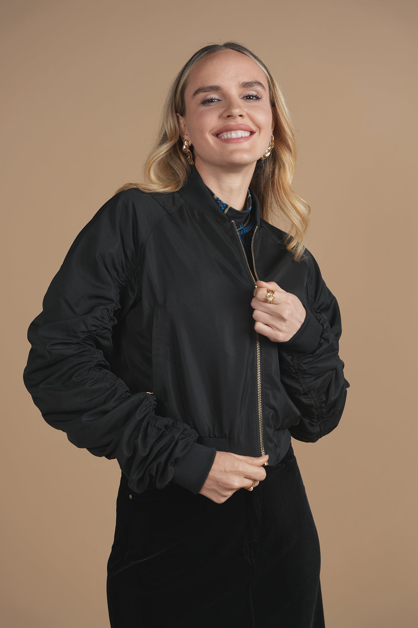 Bliss Ruched Sleeve Bomber