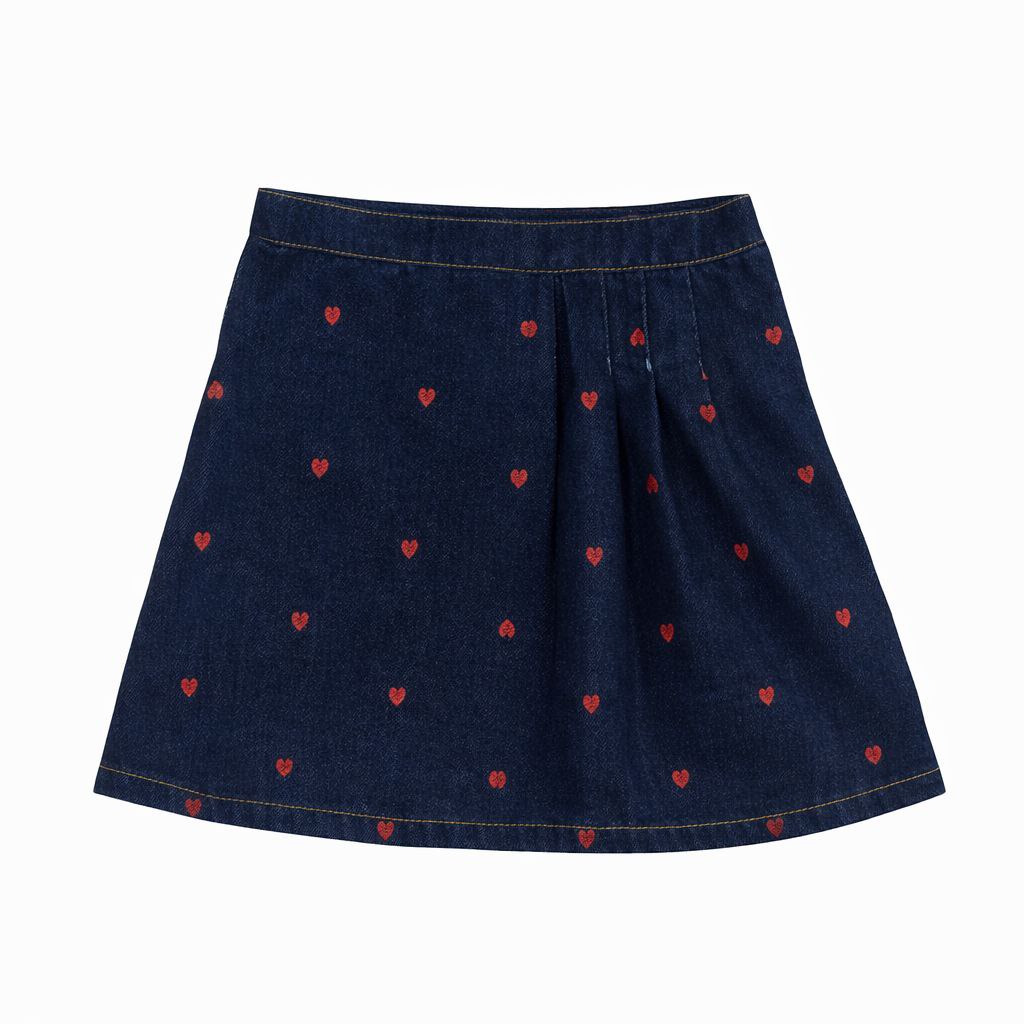 Printed Heart Denim Skirt