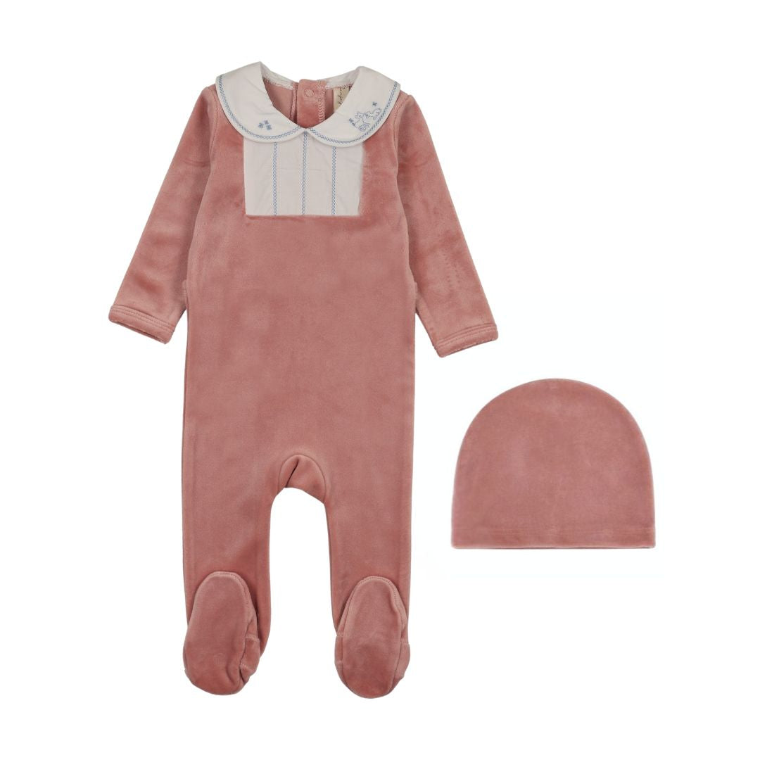 Embroidered Collar Footie Set