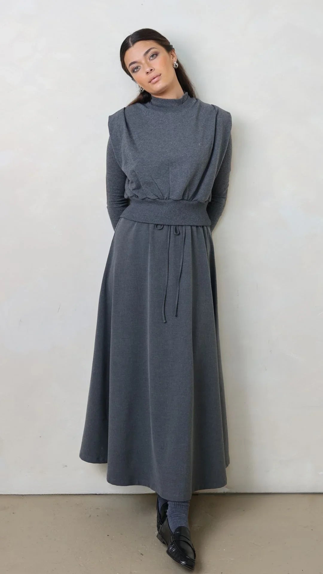 French Terry Drawstring Midi Skirt