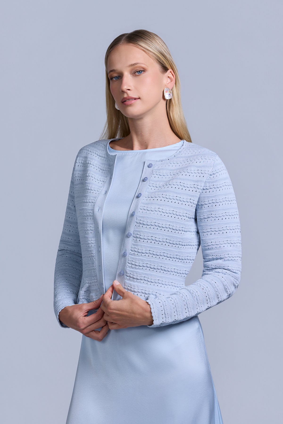 Pointelle Cardigan Light Blue