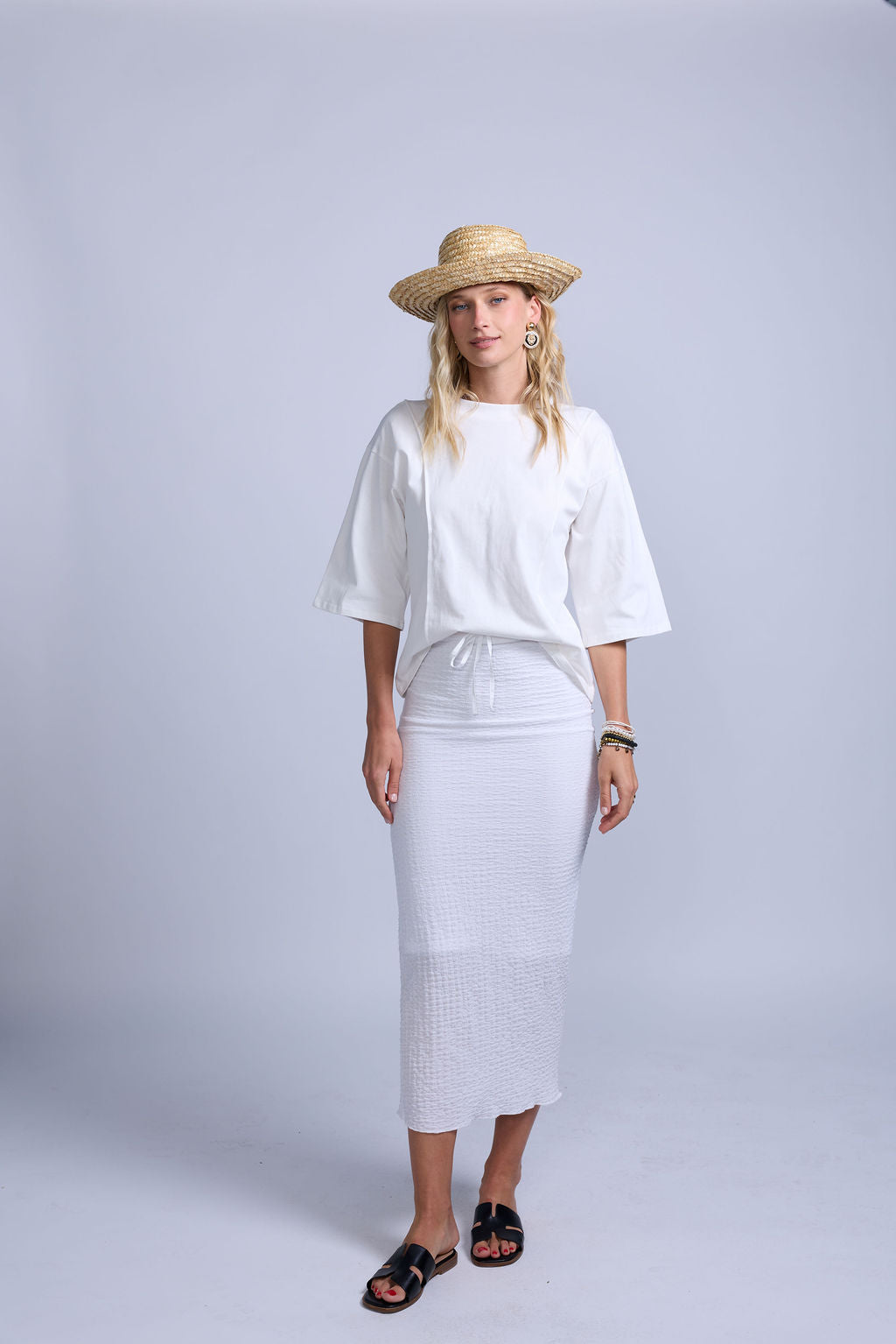 Crinkle Cotton Midi Skirt-Lined