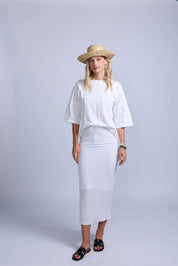 Crinkle Cotton Midi Skirt-Lined