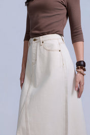 Tan Flared Denim Skirt