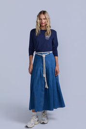 Pleated Denim Skirt