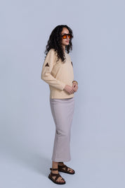 Tan Pinstripe Denim Skirt