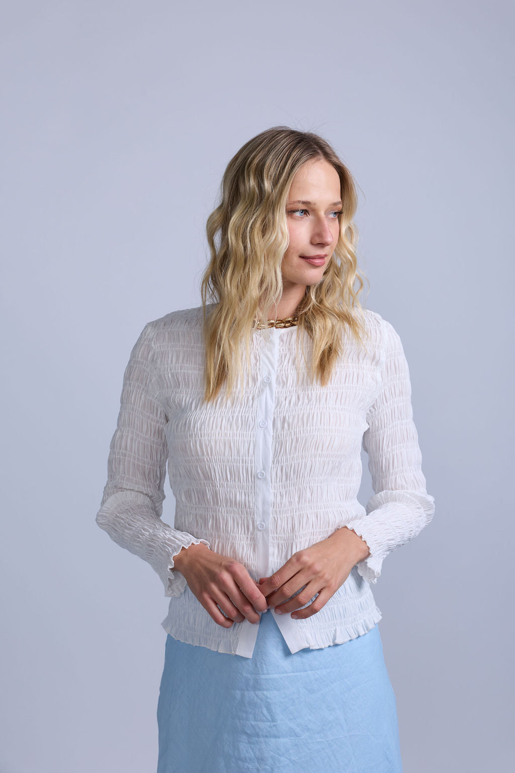 Ruched Button-Down Top