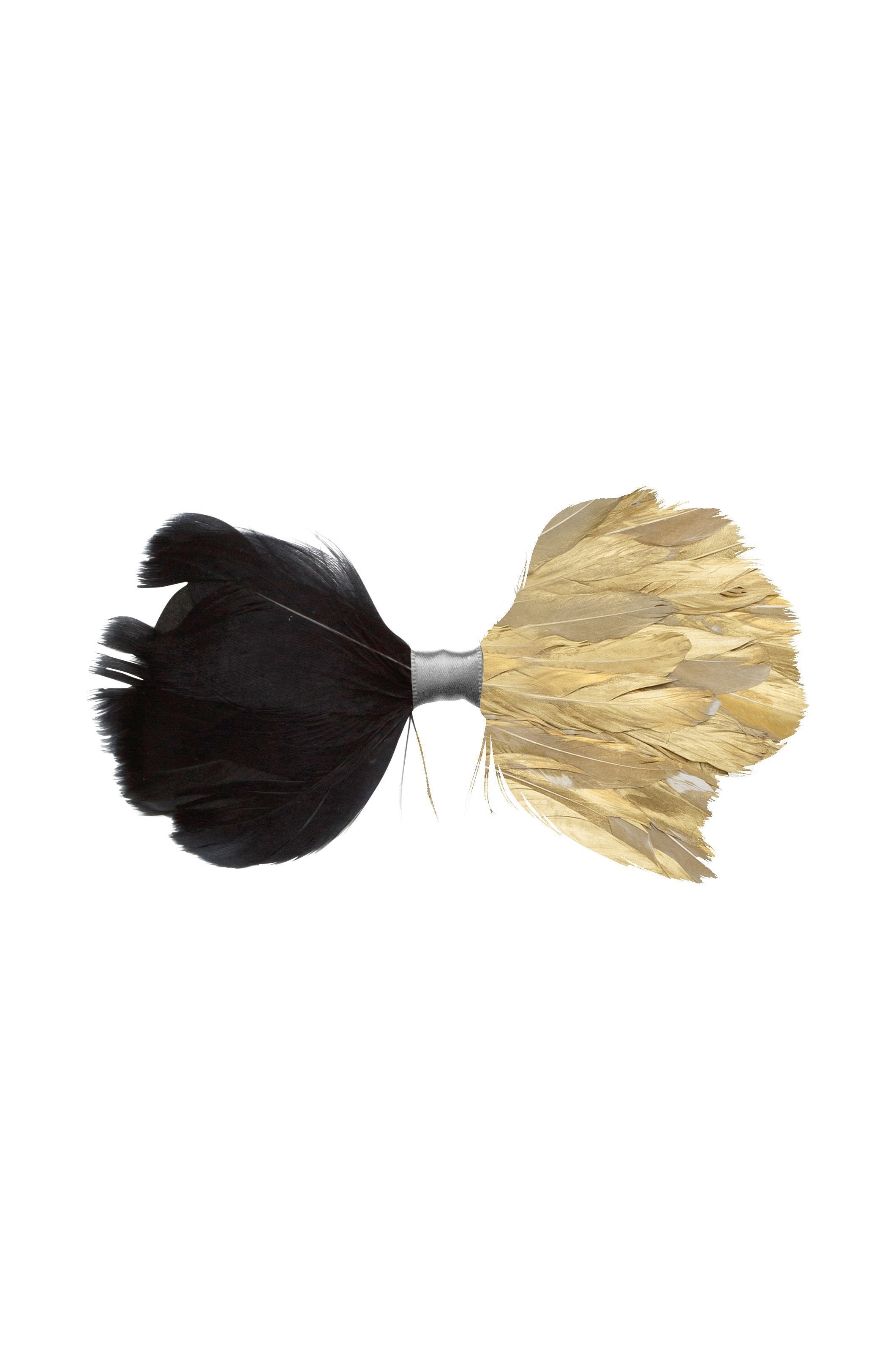 Butterfly Feather Bowtie/Clip - Black/Gold Duo