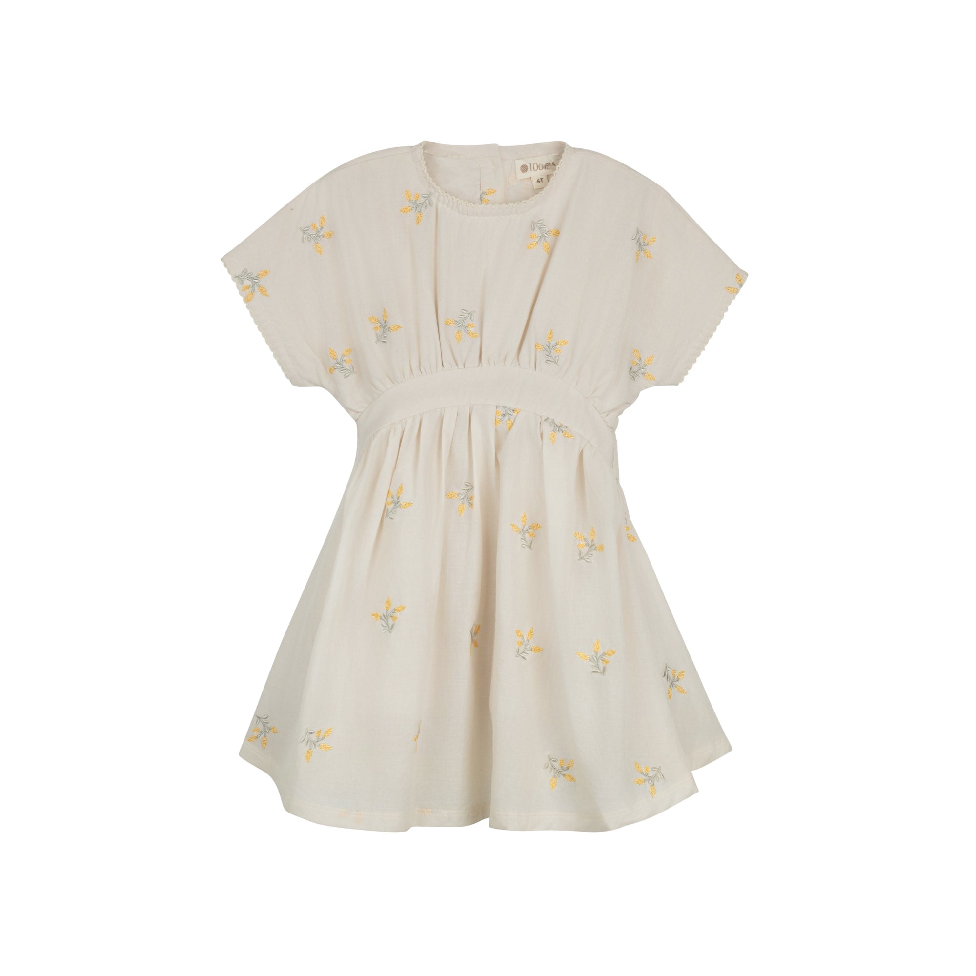 Girls Embroidered Floral Short Sleeve Dress – Ivory – Holland Collection