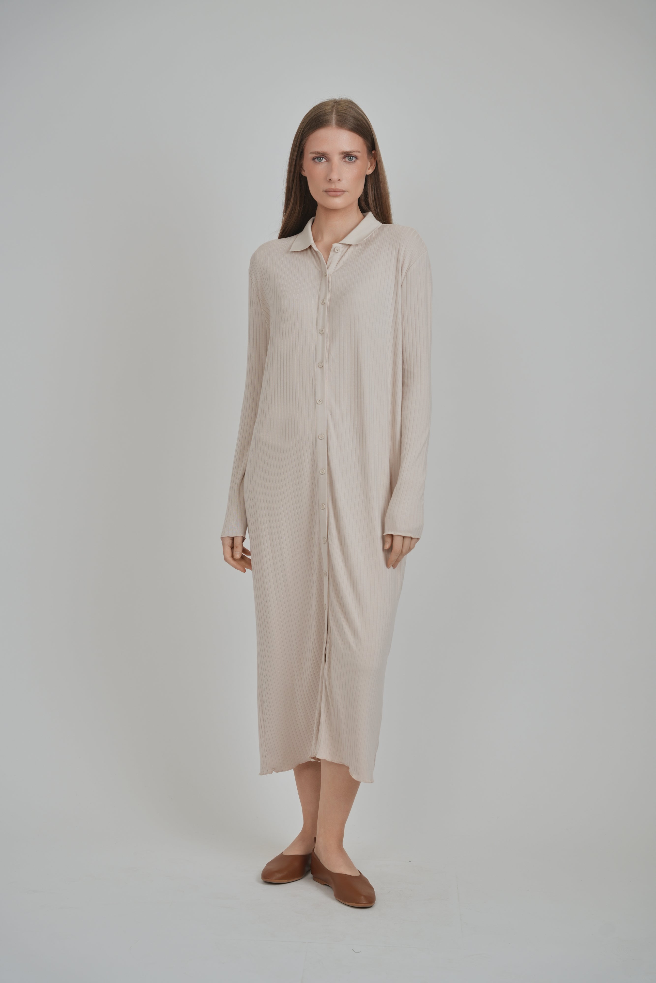 RIBBED BUTTON DOWN DRESS