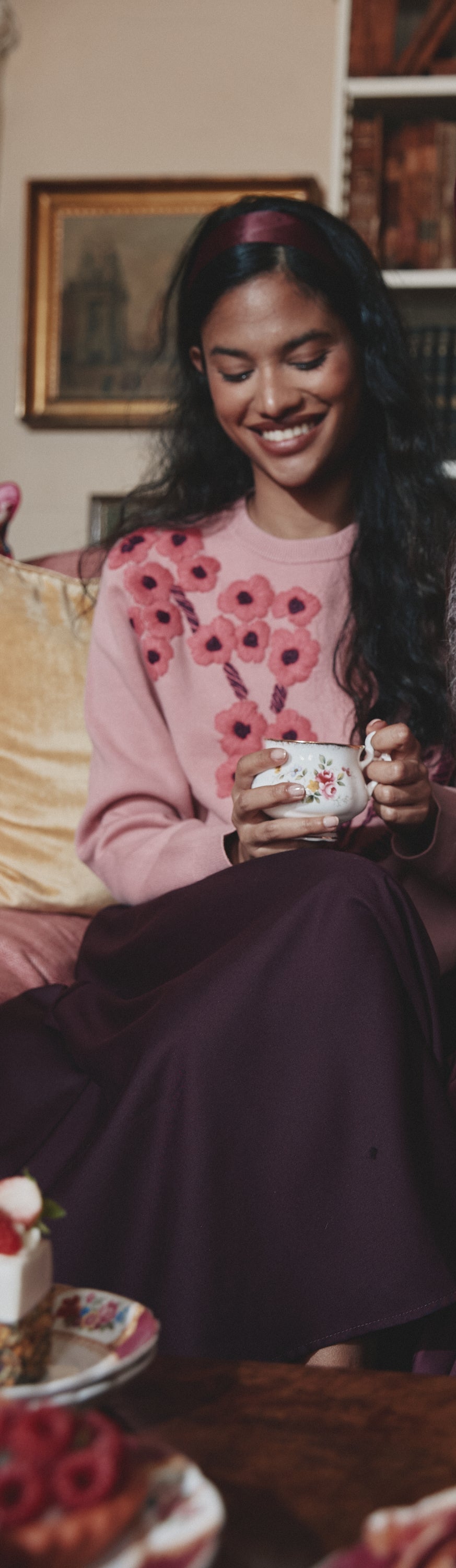 Round Neck Sweater with Flower Bunch Embroidery