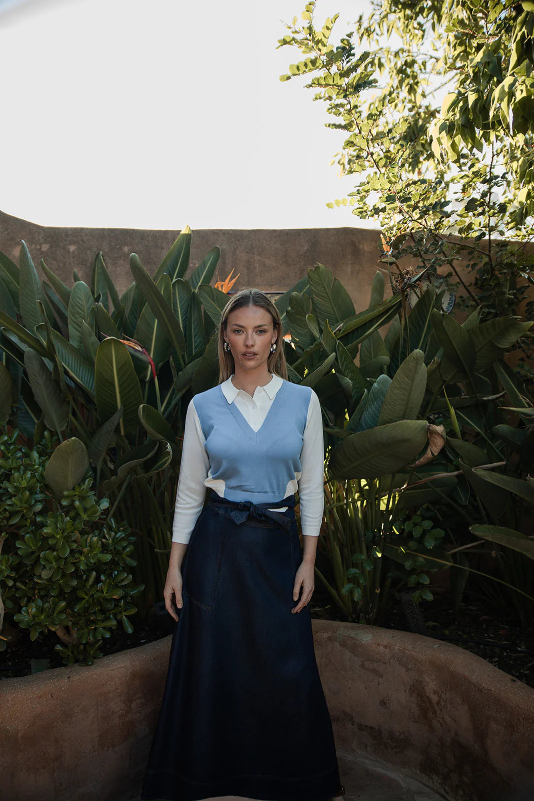 Aline Top Stitched Maxi Skirt with Tie Belt