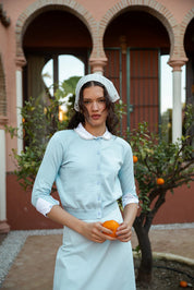 Button Down Top with Pearl-Trimmed Cotton Colour