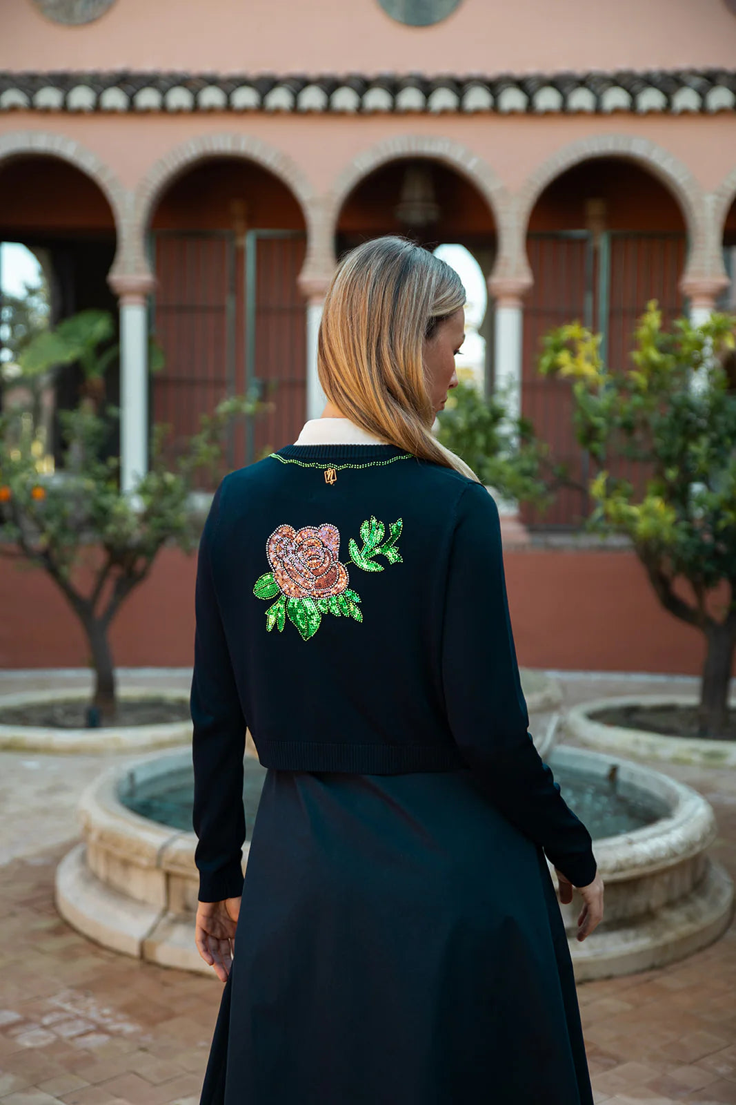 Back Embellished Cardigan with Front Centre Tie