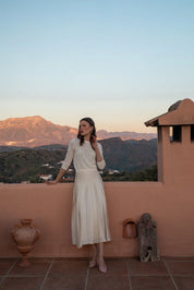 Round Pointelle Knit Top with Beaded Embellishment