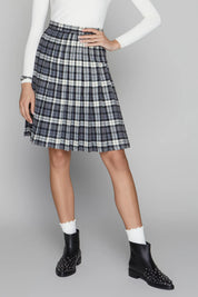 Briar Pleated Skirt in Black / Graphite Plaid