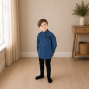 Printed Denim Mandarin Collar Shirt - Boys