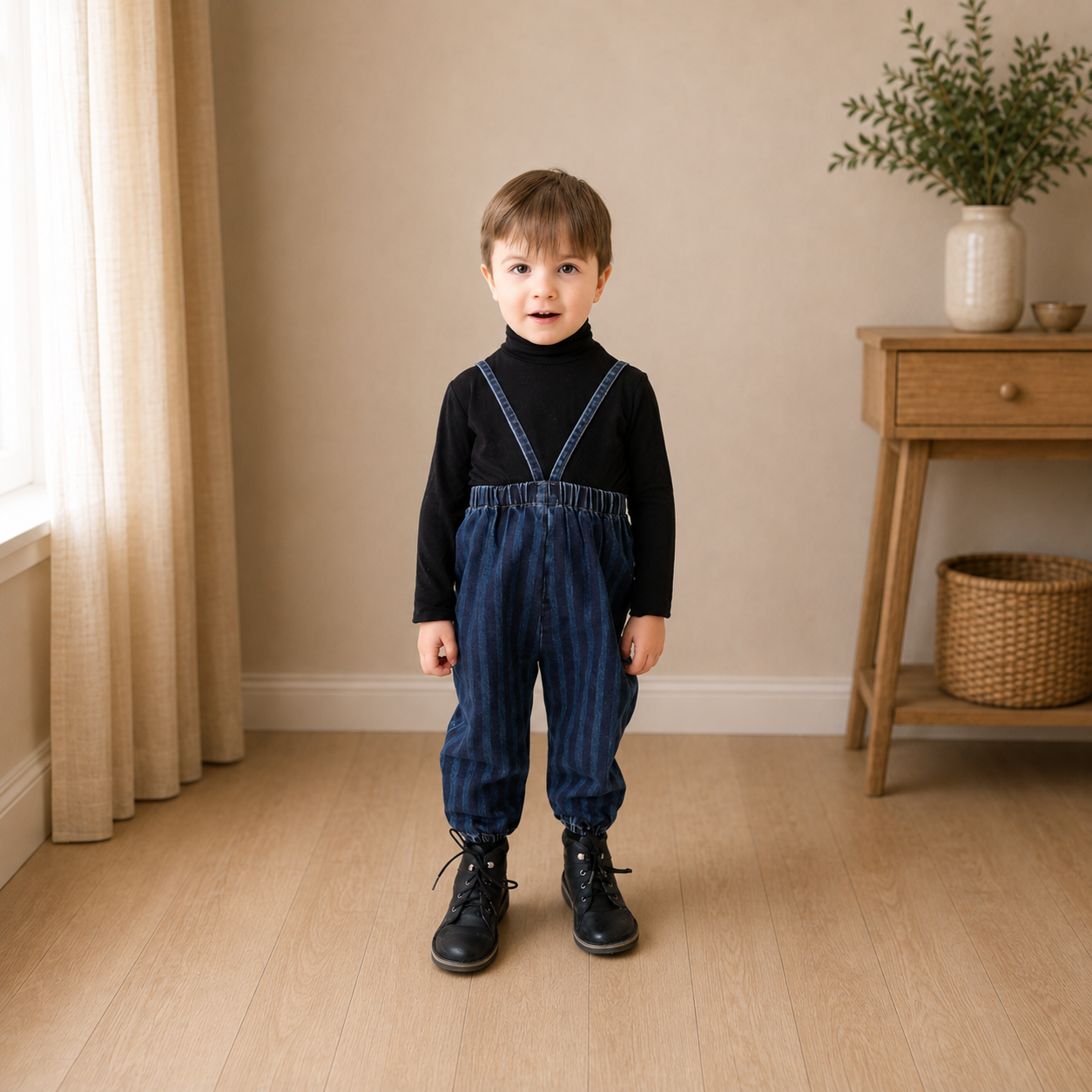Printed Denim Overalls
