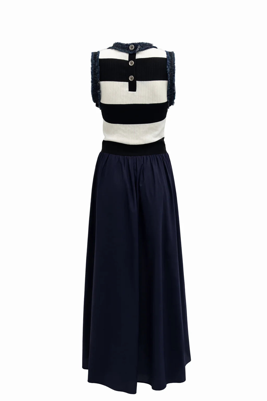 Wide Stripe Top & Full Skirt Dress with Raw Denim Finishes
